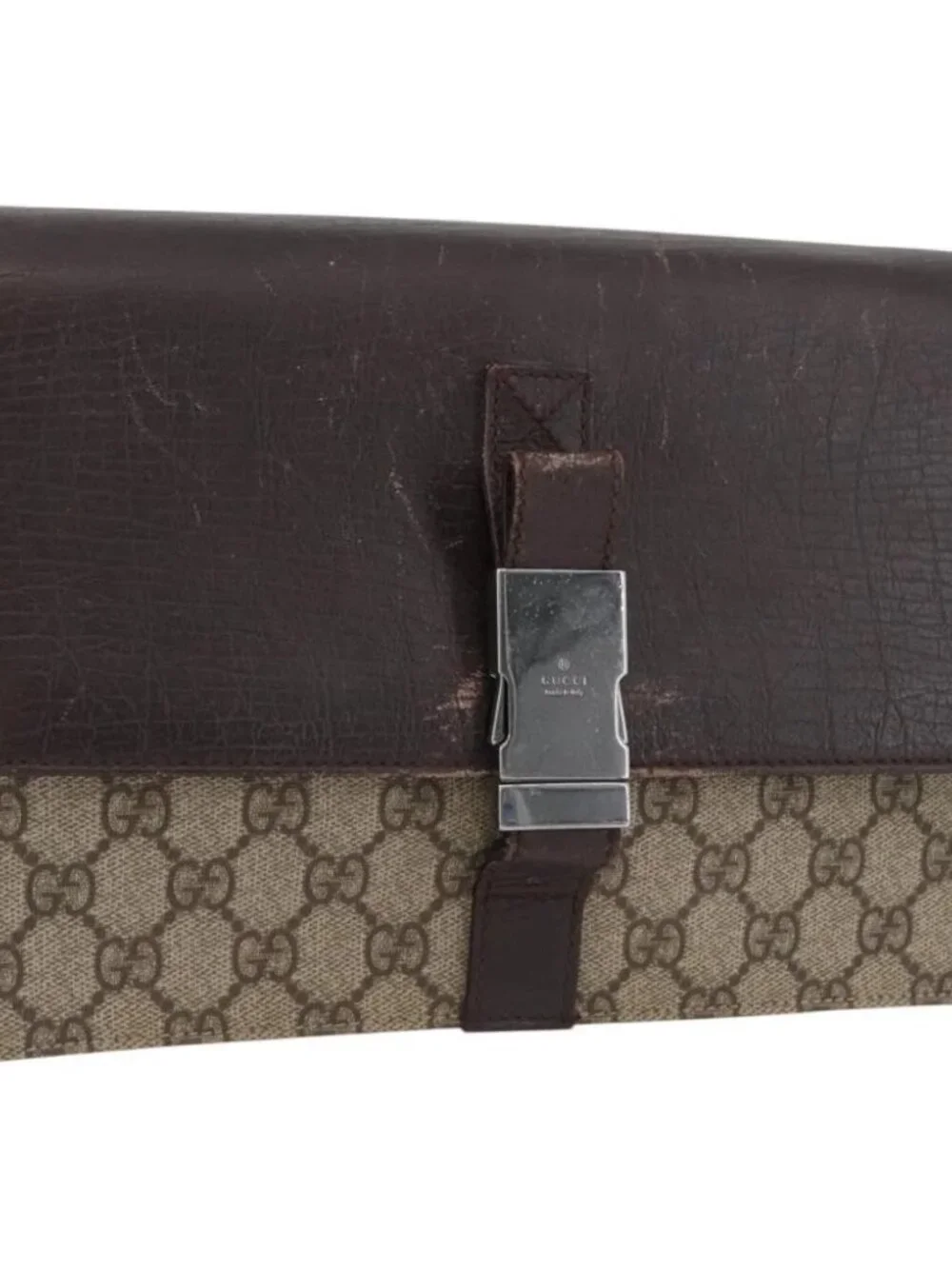 GUCCI GG Supreme Clutch Bag PVC Beige Silver 131213 Auth 173825
